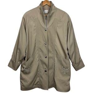 Villaiì Pret a Porter Italy Silk Blend Embroidered Coat Womens L Beige Old Money